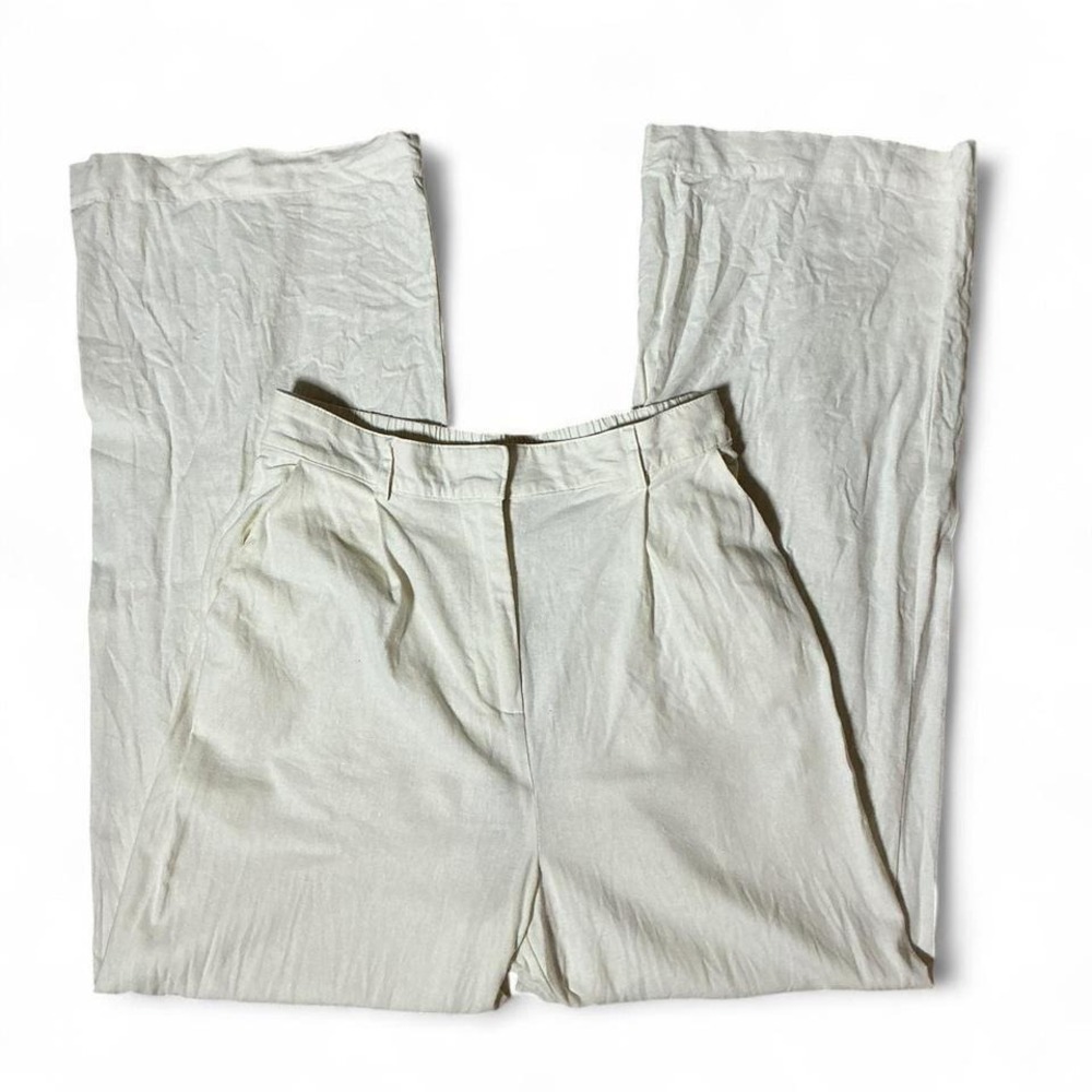 House of Harlow 1960 Cream Linen Blend‎ Wide Leg Pleated Pants Size M